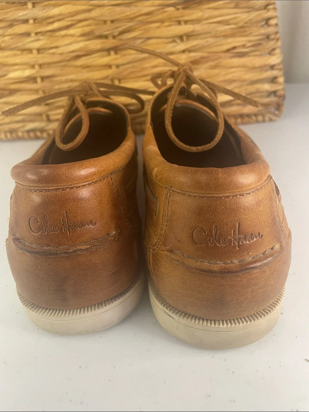 Cole Haan Men’s Tan Leather Lace-Up Boat Shoes